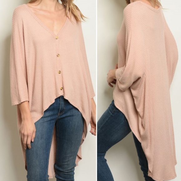 WAFFLE KNIT GREY HIGH LOW TOP - Picture 5 of 5